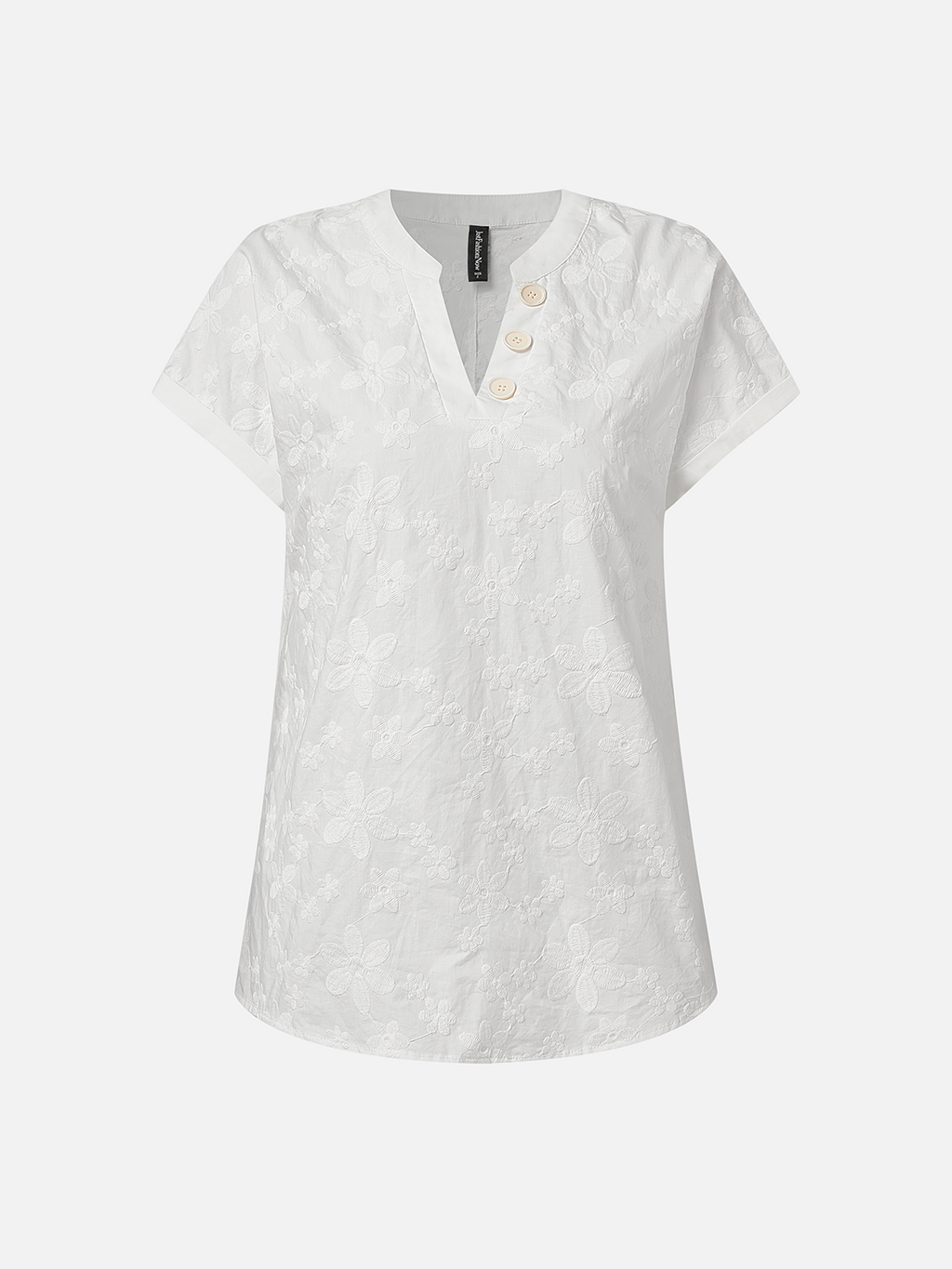 Women's Short Sleeve Blouse Summer White Plain Embroidery Buttoned Cotton V Neck Daily Going Out Simple Top