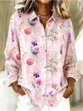 Floral Simple Shirt Collar Loose Shirt
