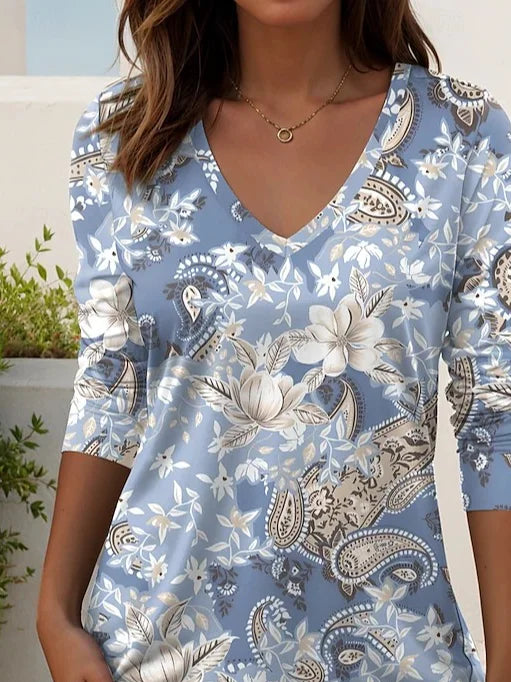 Regular Fit Casual Paisley V Neck T-Shirt