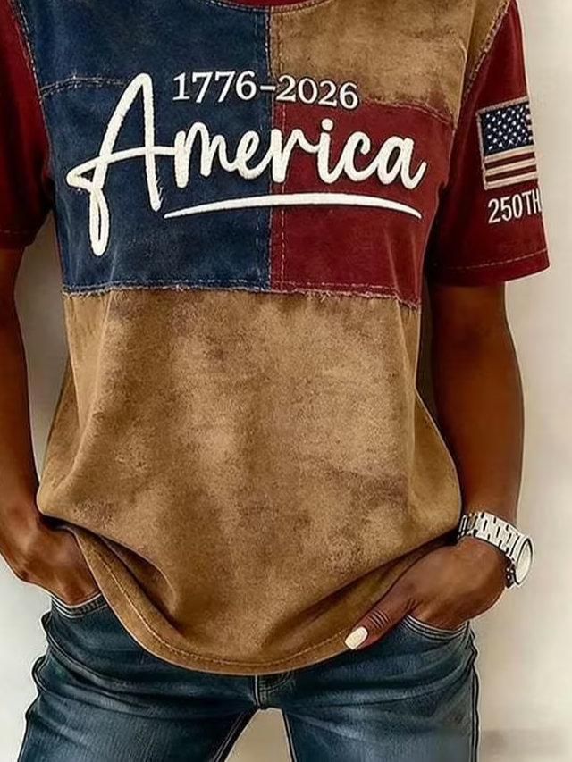 Women's Short Sleeve T-shirt Summer As Picture Independence Day (Flag) Printing Jersey Crew Neck Daily Going Out Casual Top