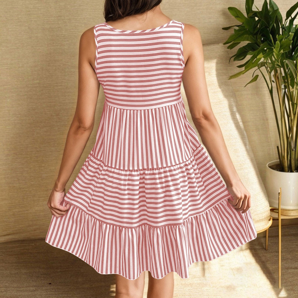 Casual Crew Neck Polyester Cotton Dress With No