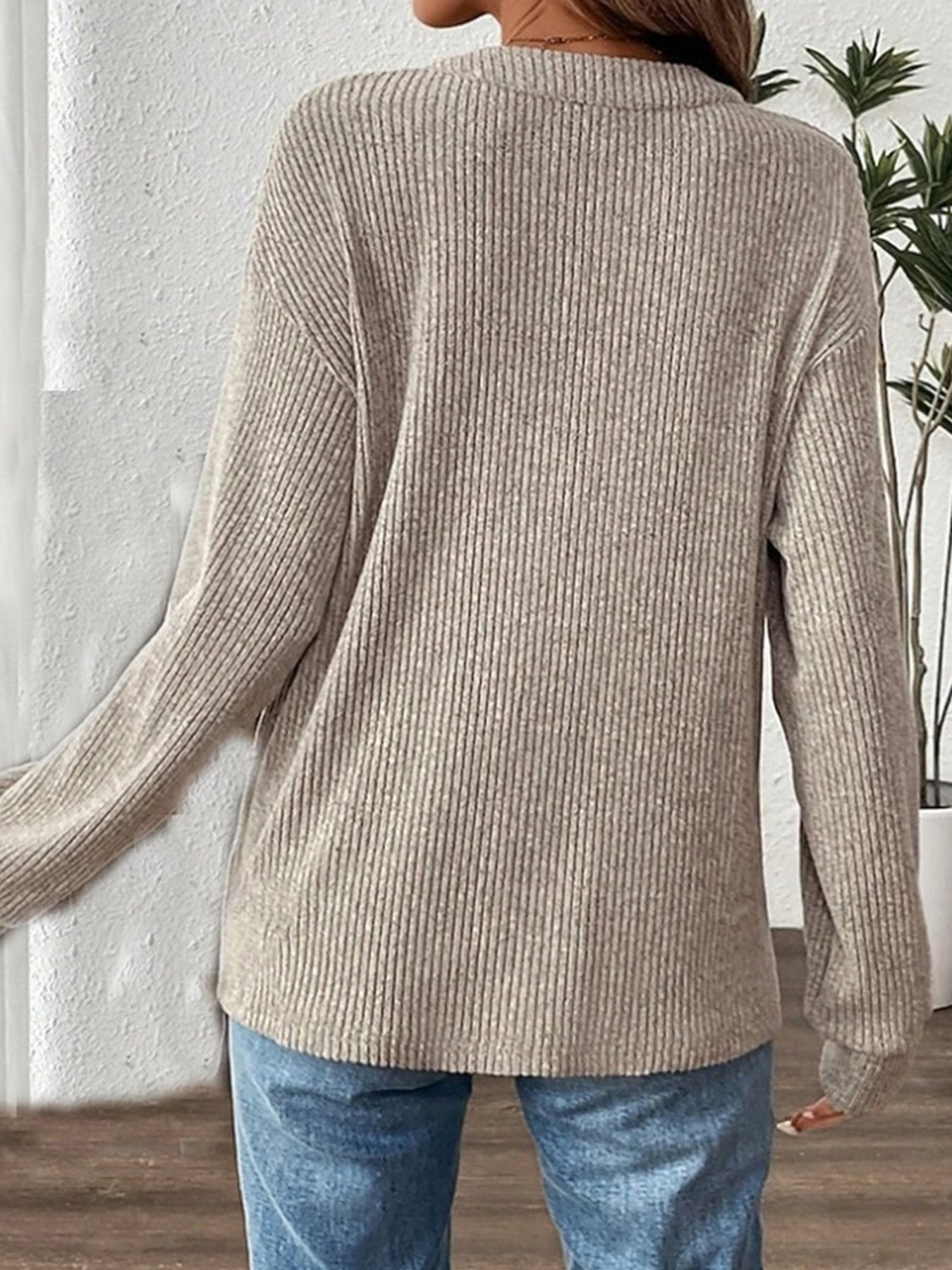 Women's Long Sleeve T-shirt Spring/Fall Aqua Plain Buckle Cotton-Blend V Neck Daily Going Out Casual Top