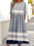 Striped Casual Crew Neck Dress With No