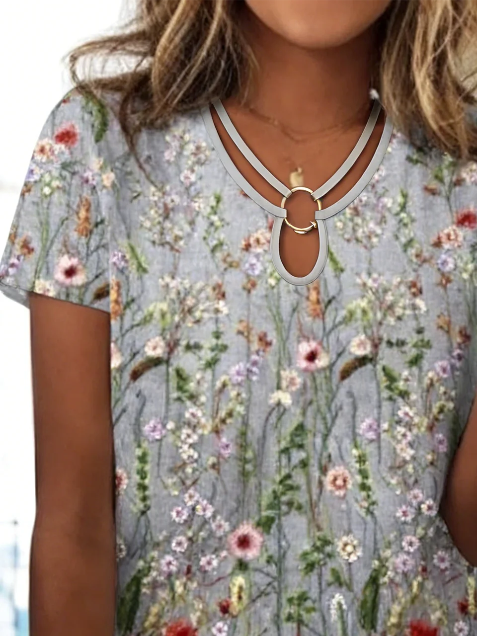 Regular Fit Floral Cotton Elegant T-Shirt