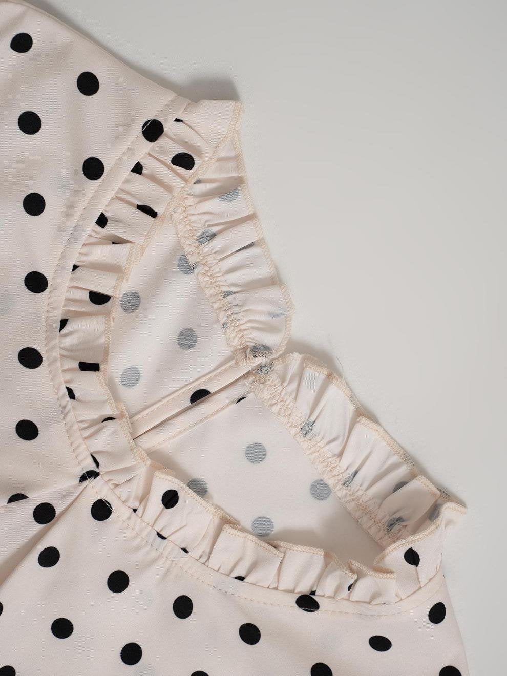 Women's Long Sleeve Shirt Spring/Fall Apricot Polka Dots Split Joint Lotus Leaf Collar Petal Sleeve Daily Going Out Casual Top