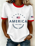Women's Short Sleeve T-shirt Summer White Text Letters Printing Jersey Crew Neck Daily Going Out Casual Top