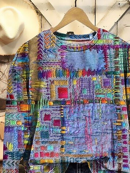 Printing Casual Abstract Loose Sweatshirt