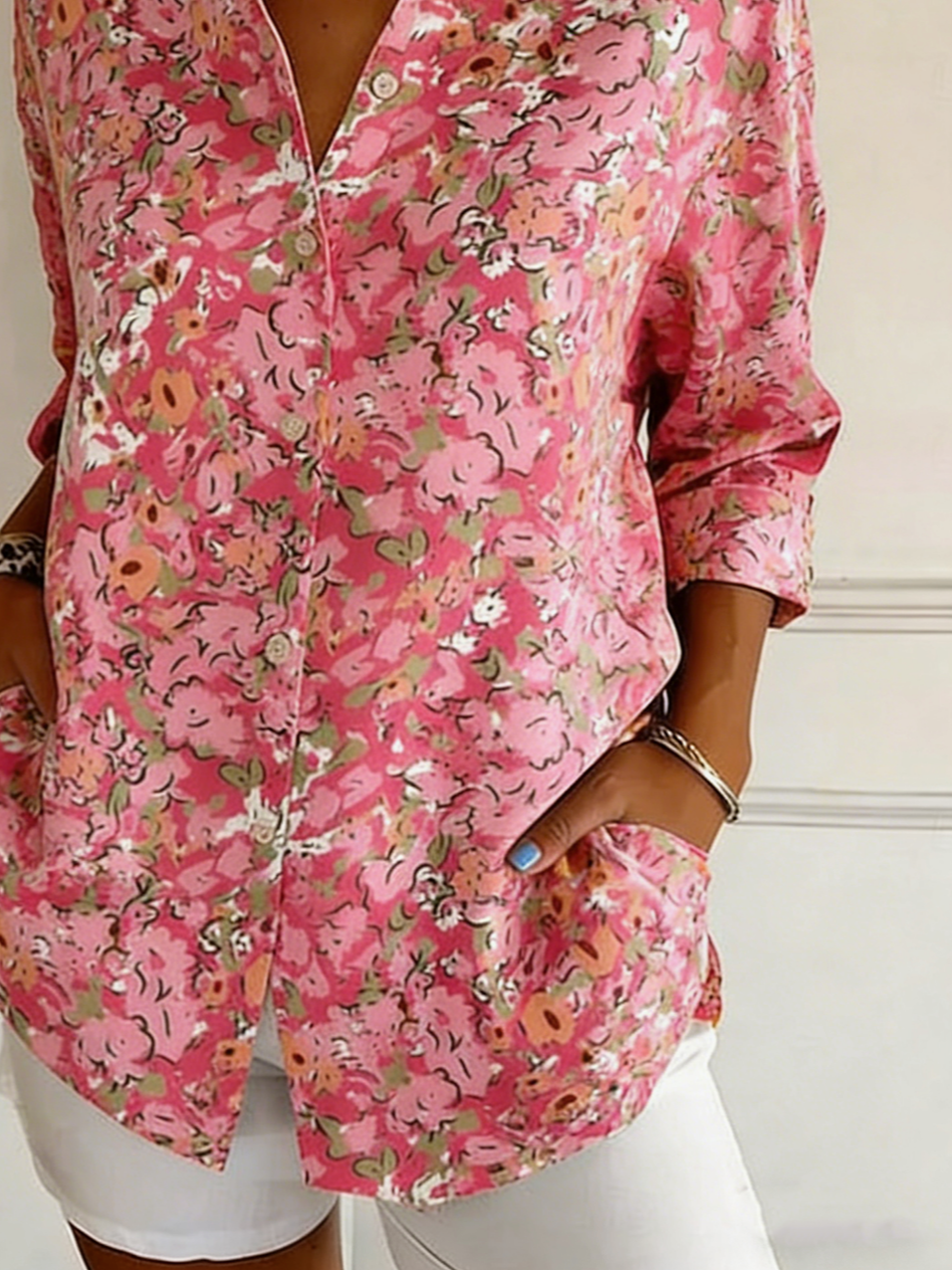 Shirt Collar Floral Casual Loose Shirt