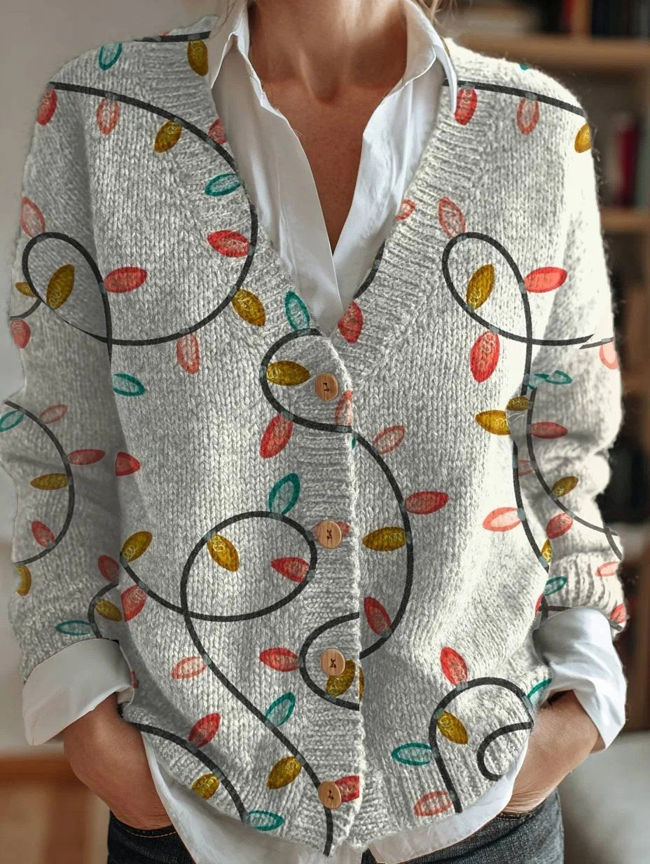 Women's Christmas Pattern V-Neck Cardigan Casual Comfort Regular Sweatshirt Jacket