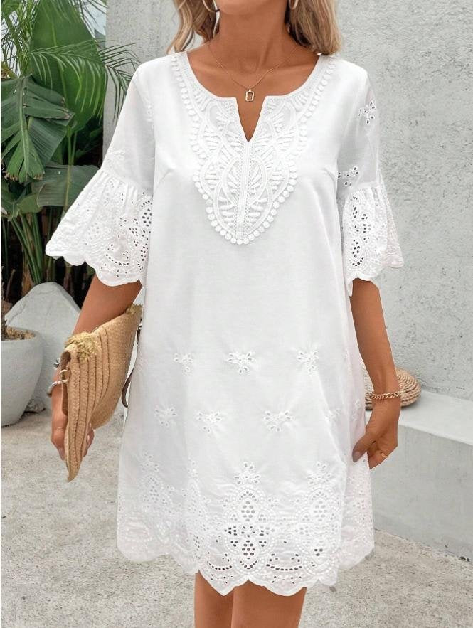 Cotton Plain Elegant Dress With No