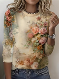 Women's Long Sleeve T-shirt Spring/Fall As Picture Floral Printing Jersey Crew Neck Daily Going Out Casual Top