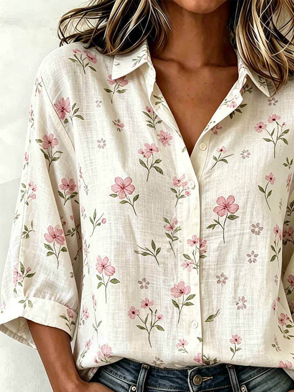 Loose Elegant Shawl Collar Linen Blend Blouse