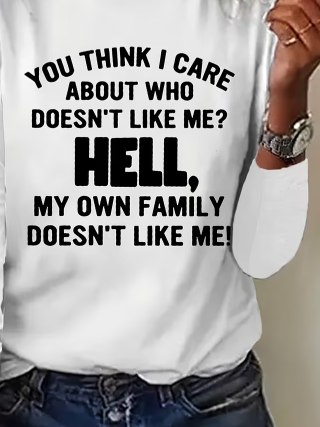 Women's Long Sleeve T-shirt Spring/Fall White Text Letters Printing Jersey Crew Neck Daily Going Out Casual Top