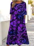 Women's Round Neck Retro Print Dress Fashionable And Elegant Loose Style