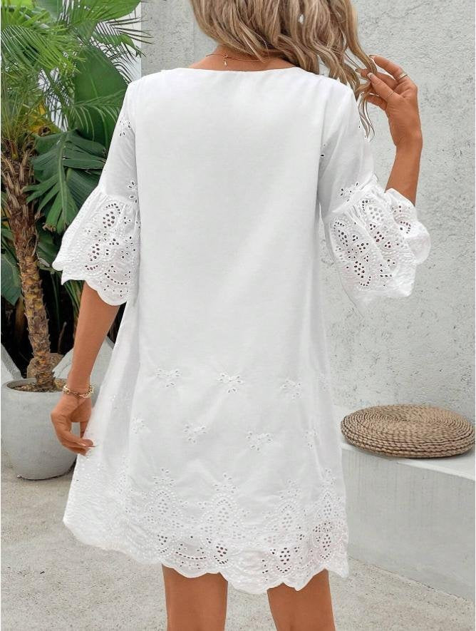 Cotton Plain Elegant Dress With No