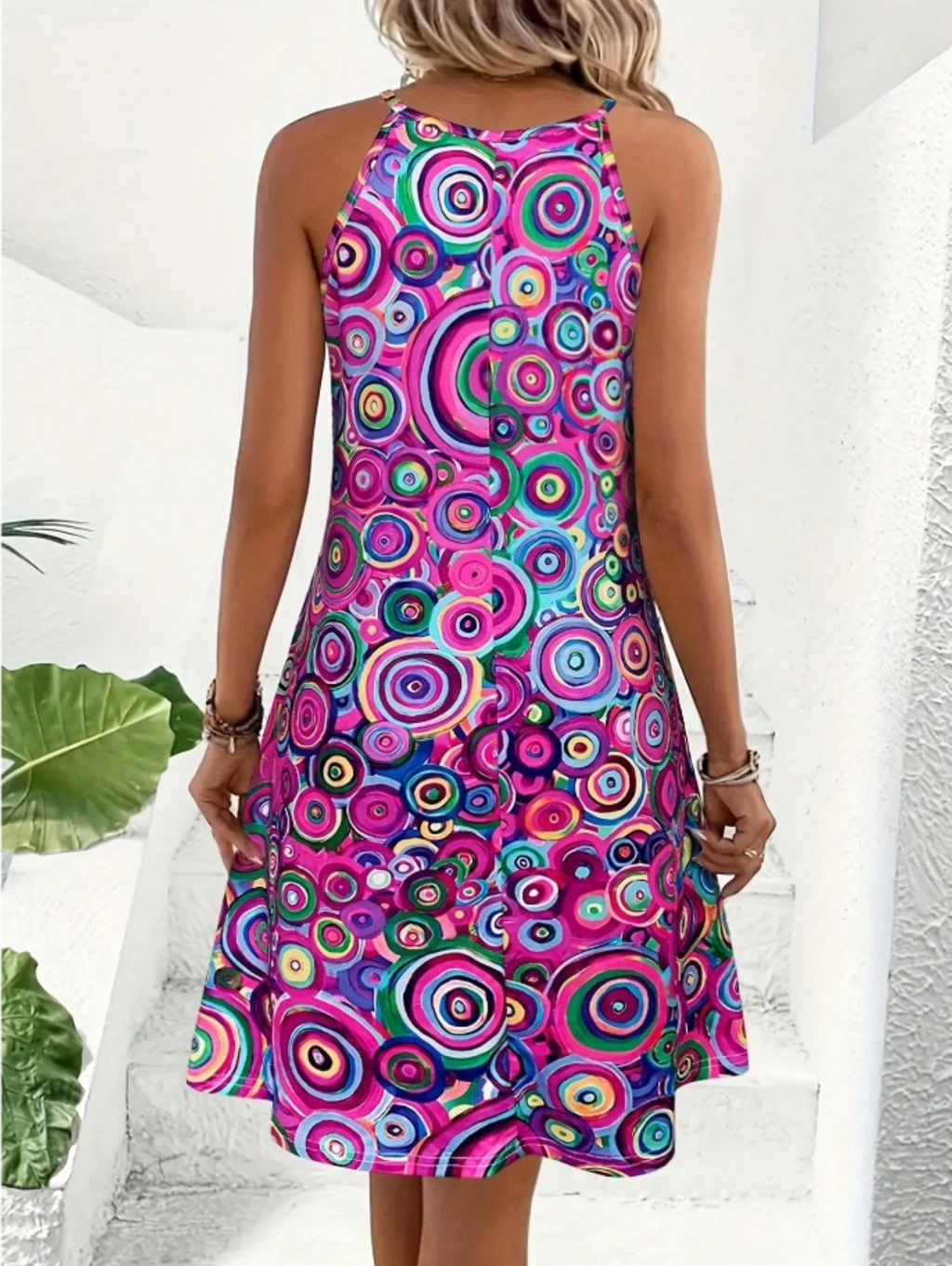 Abstract Print Elegant Crew Neck Casual Dress