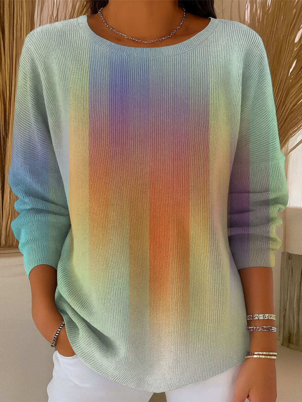 Regular Fit Crew Neck Casual Abstract Tops