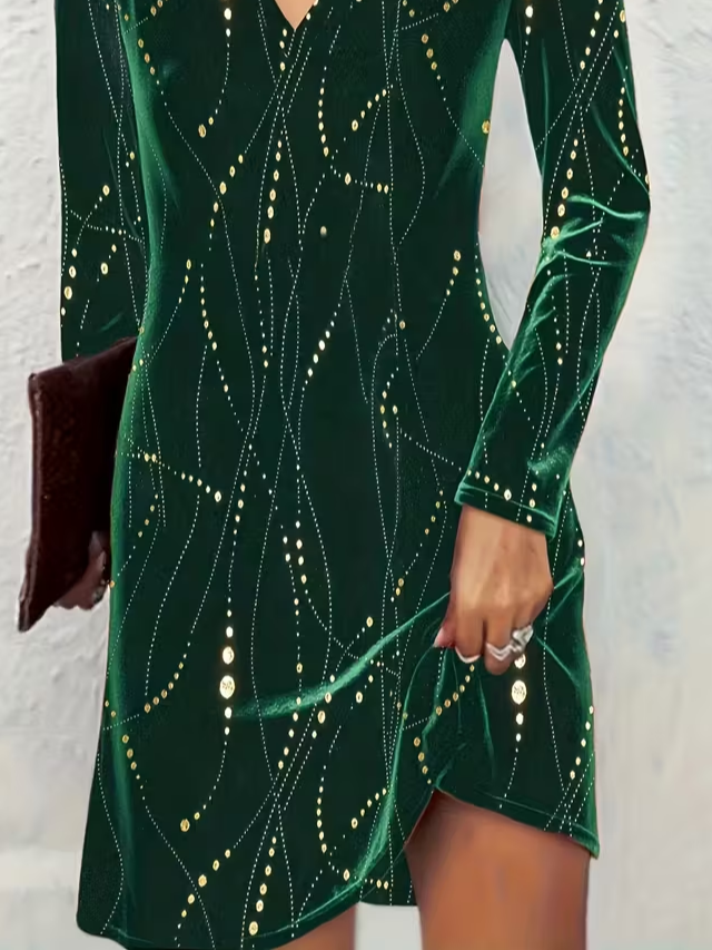 Women's abstract print V-neck long-sleeved dress