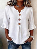 Women's Half Sleeve Blouse Summer White Plain Peplum V Neck Daily Going Out Vintage Top