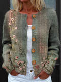 Vintage Floral Art Print Buttoned Cardigan Sweater