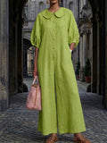 Mother's Day Gift❤️Premium Linen-Blend Peter Pan Collar Wide-Leg Jumpsuit
