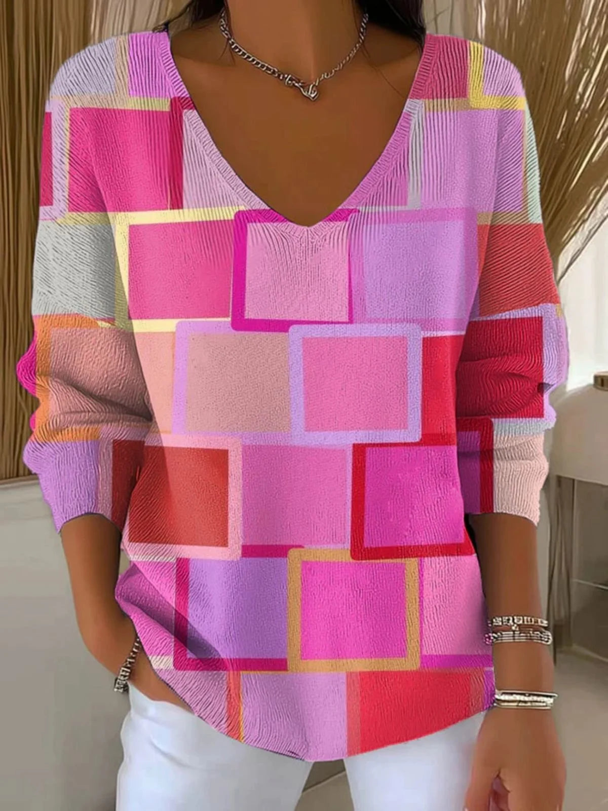 Painting V Neck Casual Regular Fit Sweater