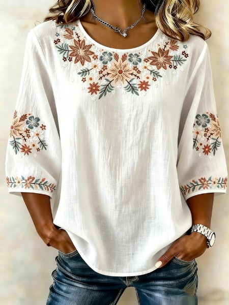 Vintage Loose Crew Neck 3D Printing Shirt