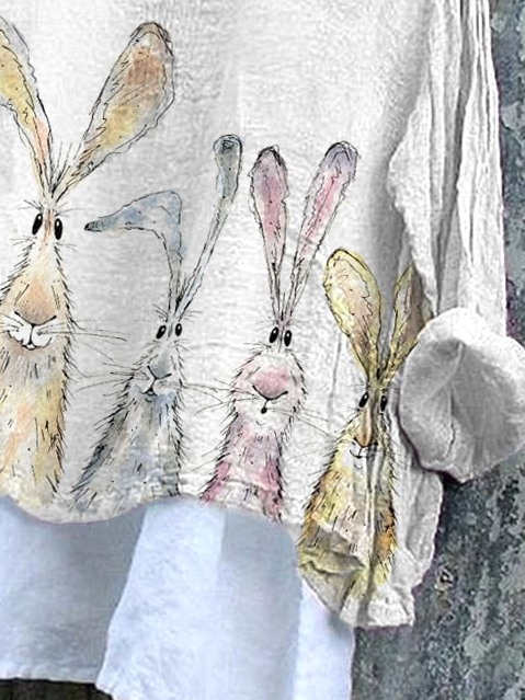 Women's Long Sleeve Blouse_ Spring/Fall As Picture Easter (rabbit) Printing V Neck Daily Going Out Casual Top