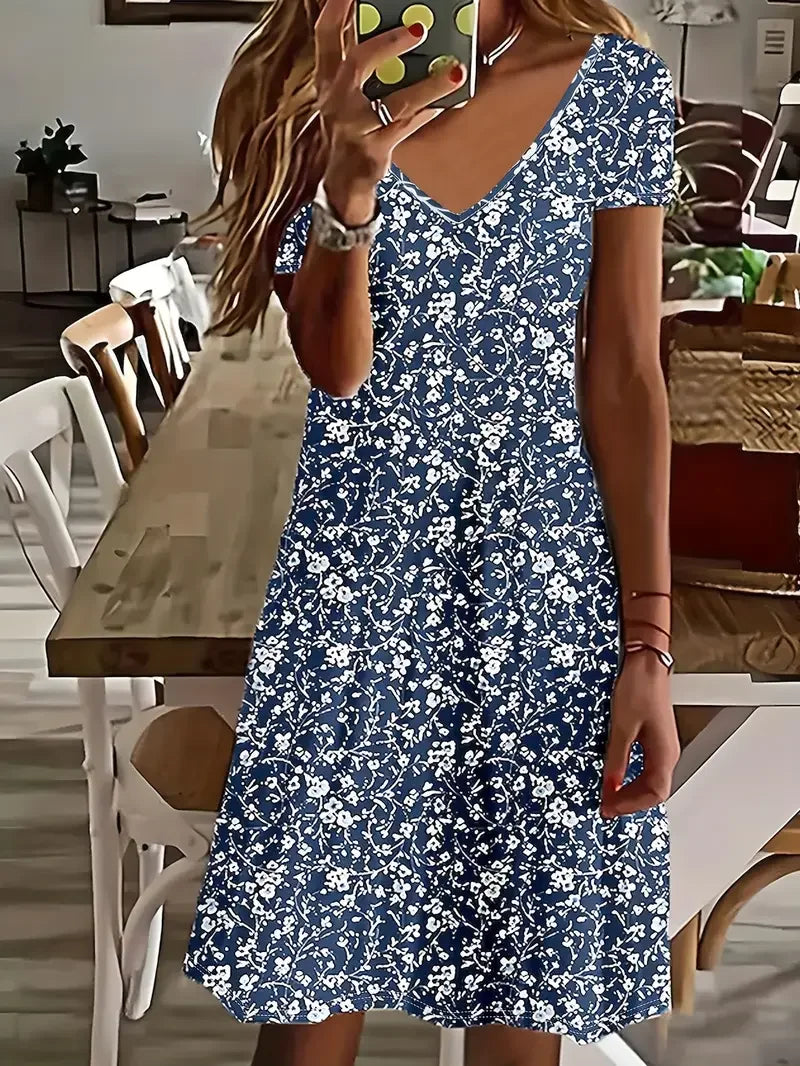Women's Floral Print Casual V-Neck Short Sleeve Dress