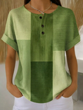 Women's Short Sleeve T-shirt Summer Green Abstract Printing Crew Neck Daily Going Out Vintage Top