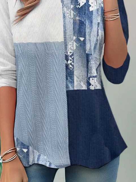 Women's Long Sleeve T-shirt Spring/Fall Blue Abstract Jersey Crew Neck Daily Going Out Casual Top
