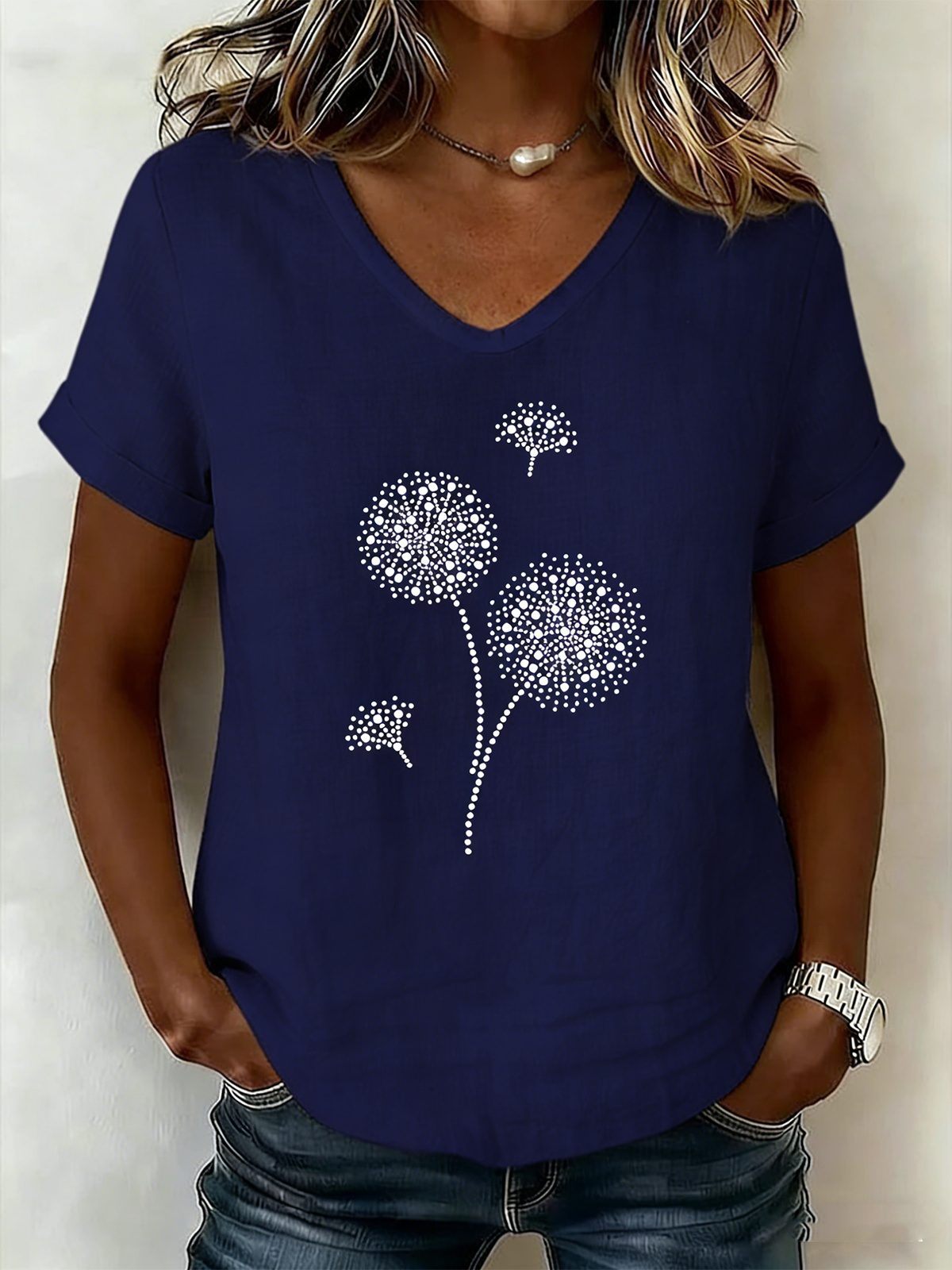 Women's V-Neck Short-Sleeve Blouse â€?Textured Linen
