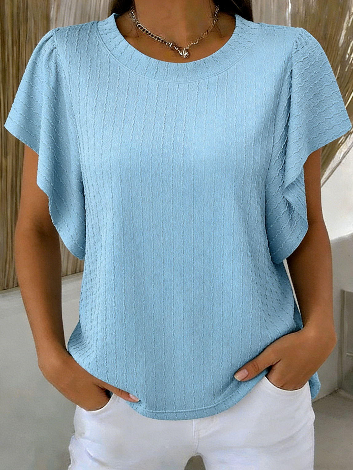 Loose Elegant Plain Crew Neck T-Shirt