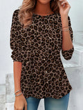 Women's Leopard Print Casual Round Neck Tunic T-Shirt