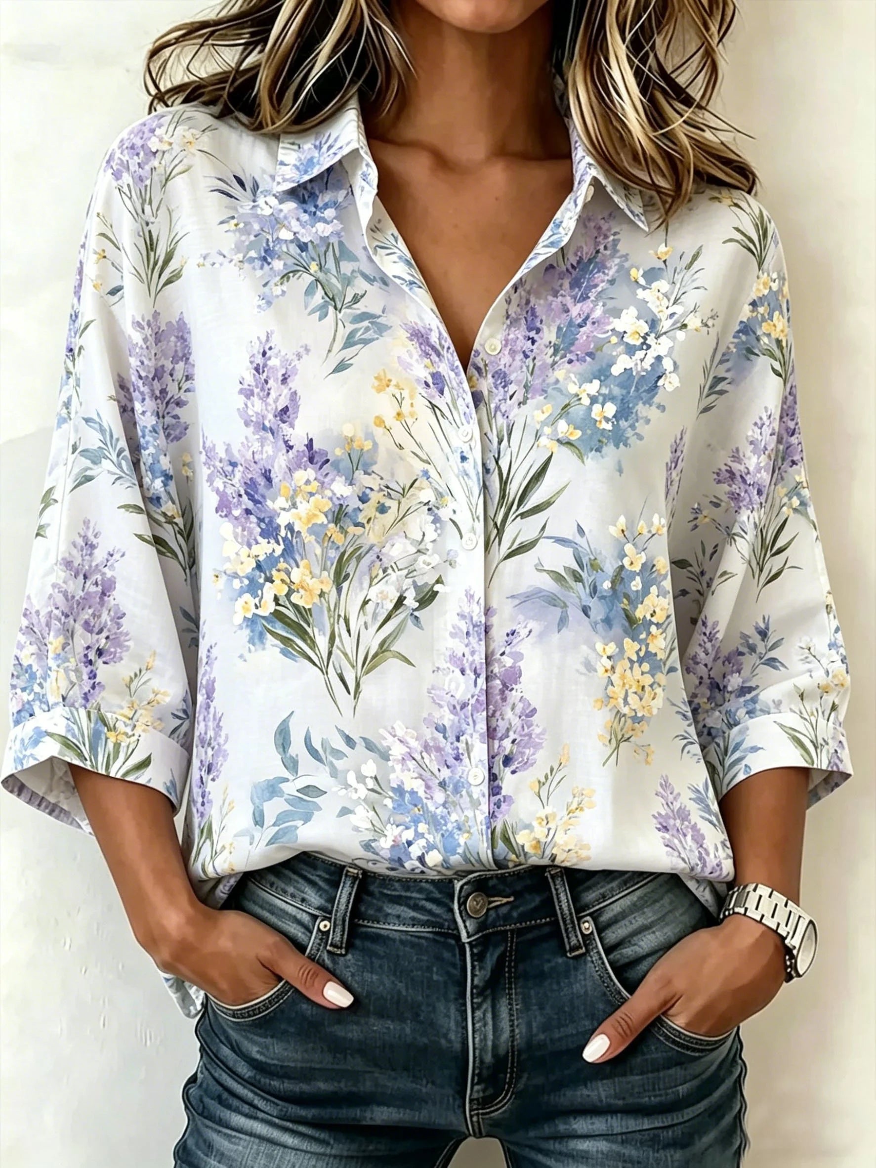Loose Elegant Abstract Floral Casual Shirt