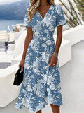 V Neck Floral Elegant Dress With No