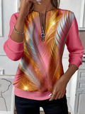 Women's Abstract Print Casual Zipper Long Sleeve Sweatshirt