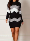 Women's Long Sleeve Spring/Fall Black Color Block Split Joint Hoodie Daily Going Out Casual Midi Bodycon Hip Skirt Dress