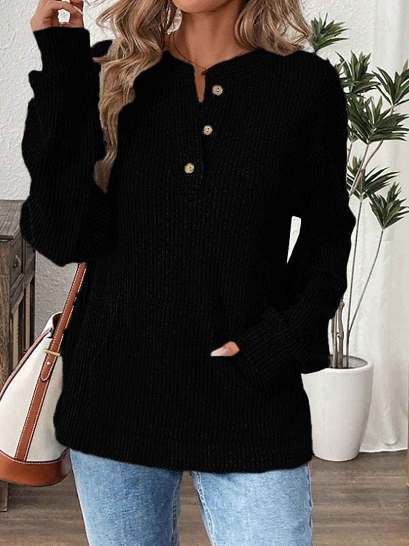 Women's Long Sleeve T-shirt Spring/Fall Aqua Plain Buckle Cotton-Blend V Neck Daily Going Out Casual Top