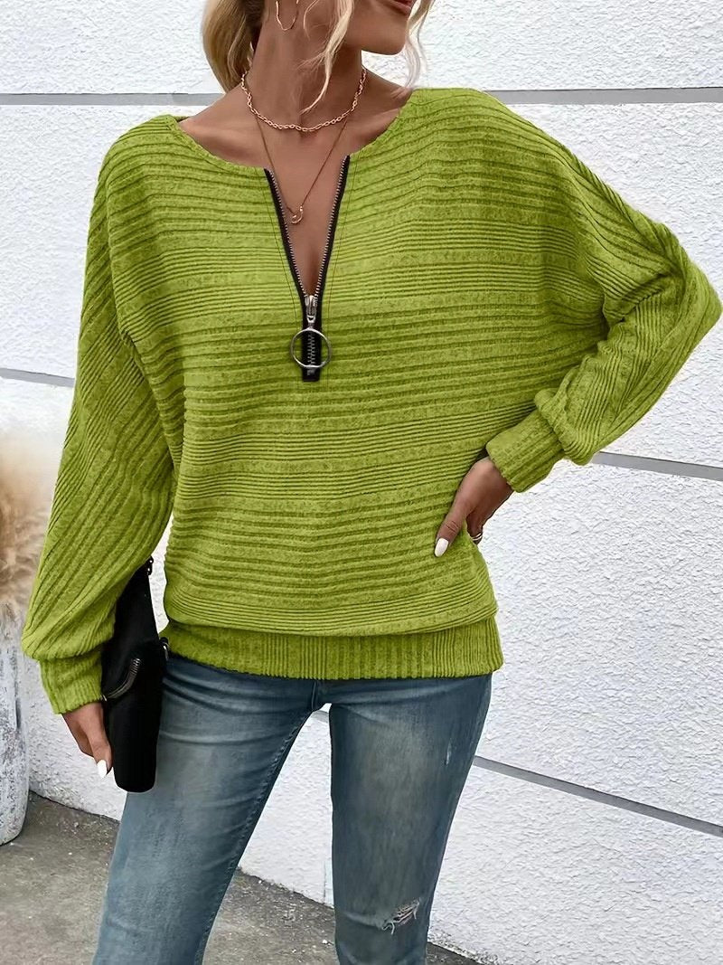 Women's Long Sleeve T-shirt Spring/Fall Green Plain Split Joint Crew Neck Daily Going Out Casual Top