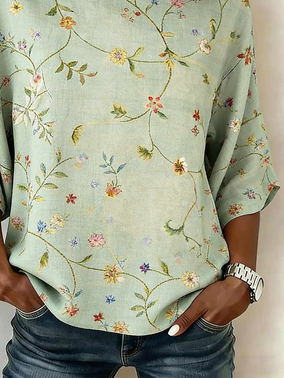 Loose Cotton And Linen Vintage Crew Neck Shirt