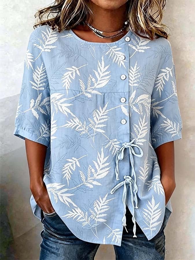 Vintage Floral Loose Linen Blend Blouse