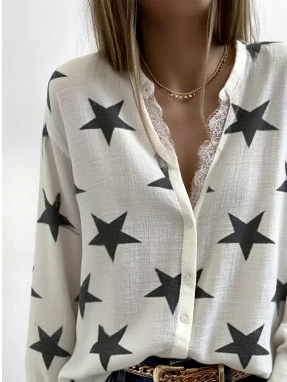 Women's Star Pattern Long Sleeve Shirt Loose and Comfortable Regular Top