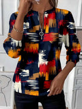 Women's Abstract Print Casual Zipper Neck Long Sleeve Sweatshirt