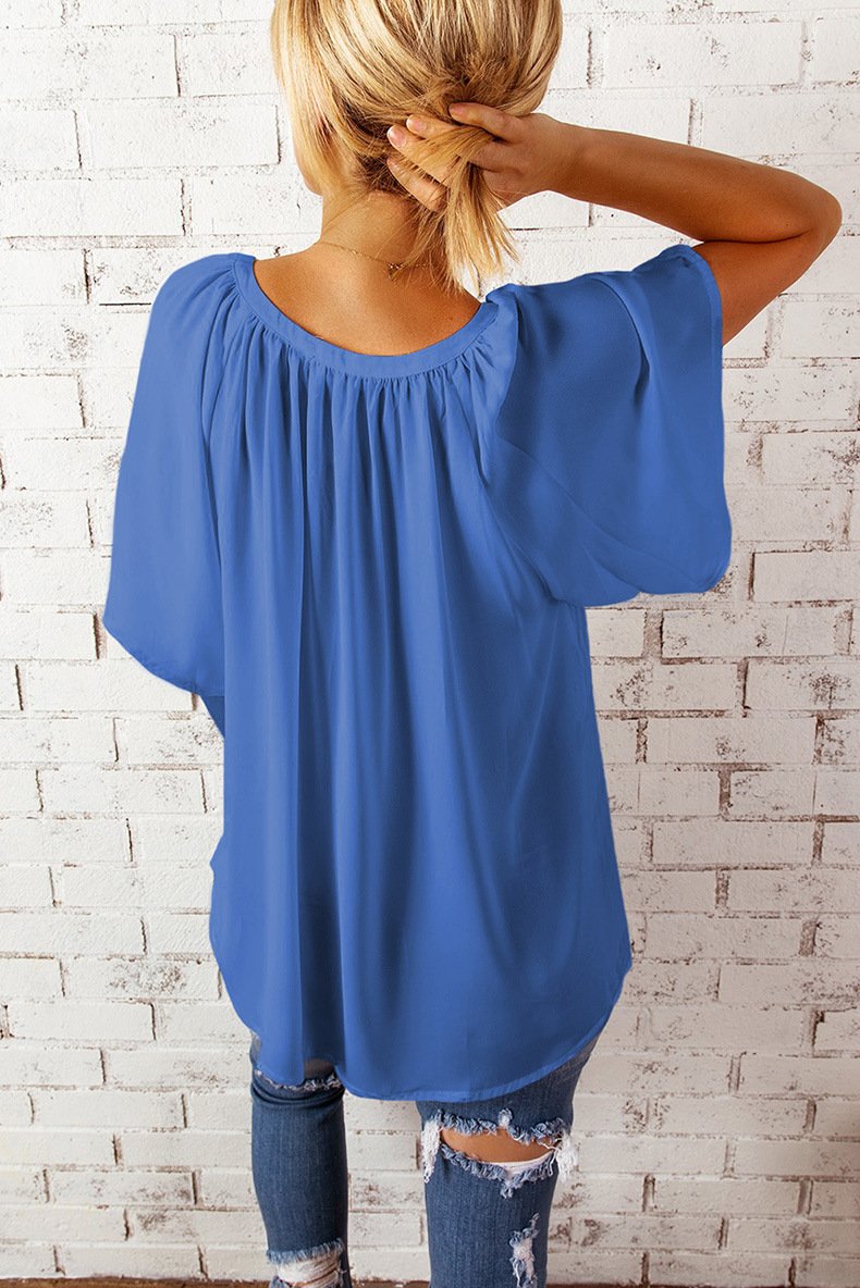 Elegant Loose Plain V Neck T-Shirt