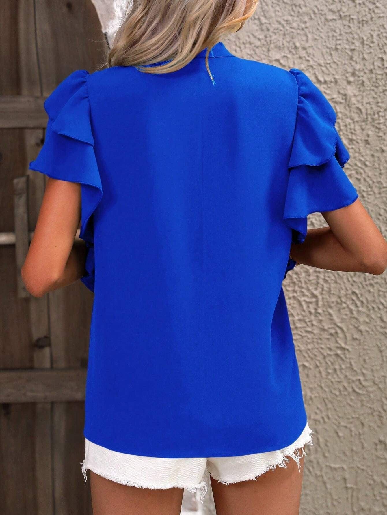 Plain Ruffle Sleeve Elegant Others Loose Shirt