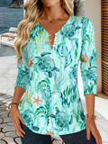 Elegant Marine Life Cotton V Neck T-Shirt
