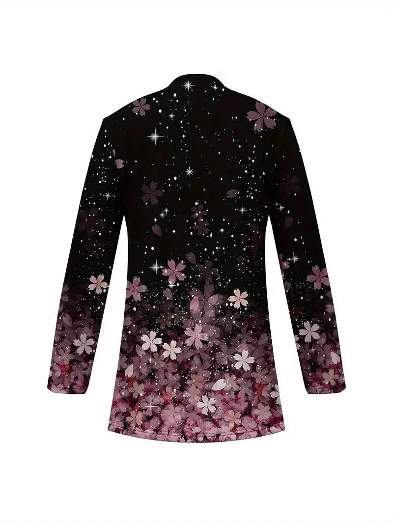 Women's Elegant Lightweight Cardigan Gradient Pattern Print Long Sleeve Jacket