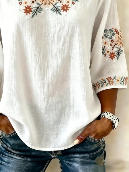 Vintage Loose Crew Neck 3D Printing Shirt