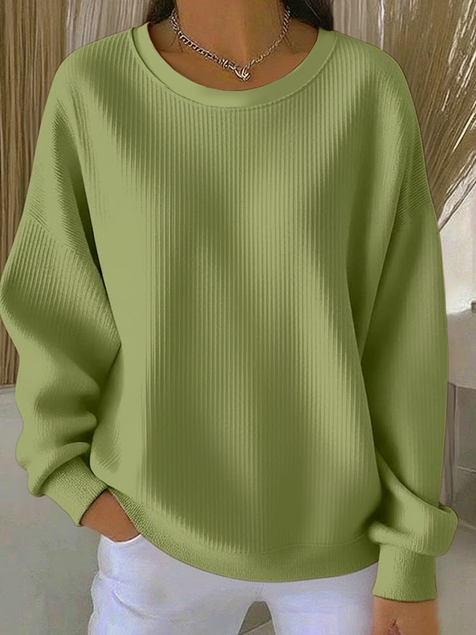Crew Neck Plain Casual Loose Sweatshirt